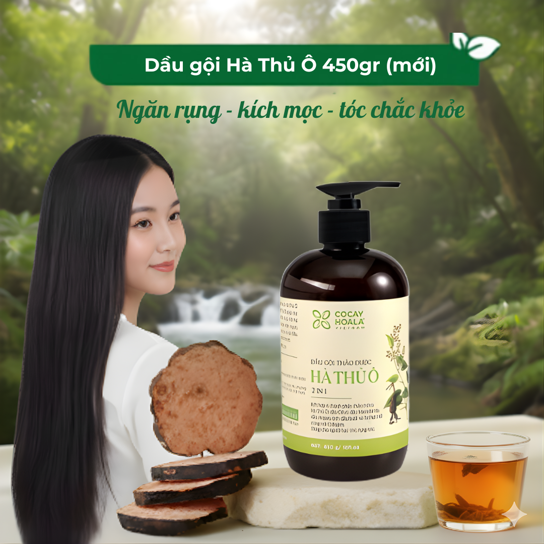 Dầu Gội Thảo Dược Hà Thủ Ô 2in1 Cỏ Cây Hoa Lá 450g Mới - Giúp Giảm Gãy Rụng, Dưỡng Tóc Chắc Khỏe