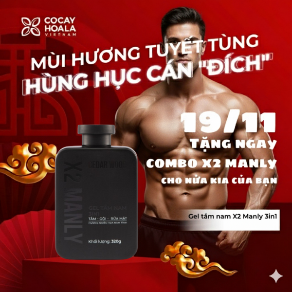 Gel tắm nam Cỏ Cây Hoa Lá X2 Manly 3in1 Hỗ trợ cải thiện mụn lưng 320g